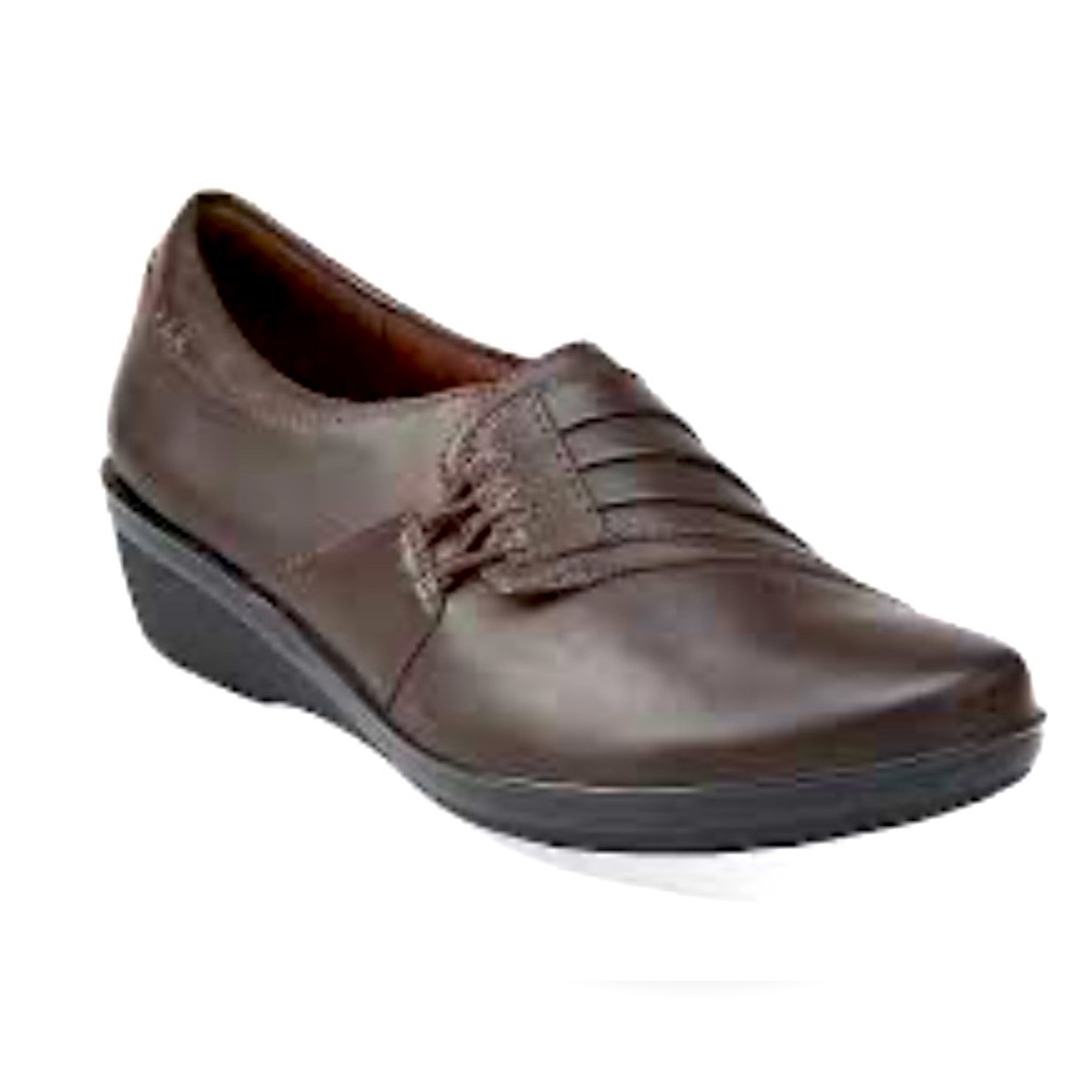 Clarks Women's Everlay Iris Brown Leather Flat Shoes Size 8.5